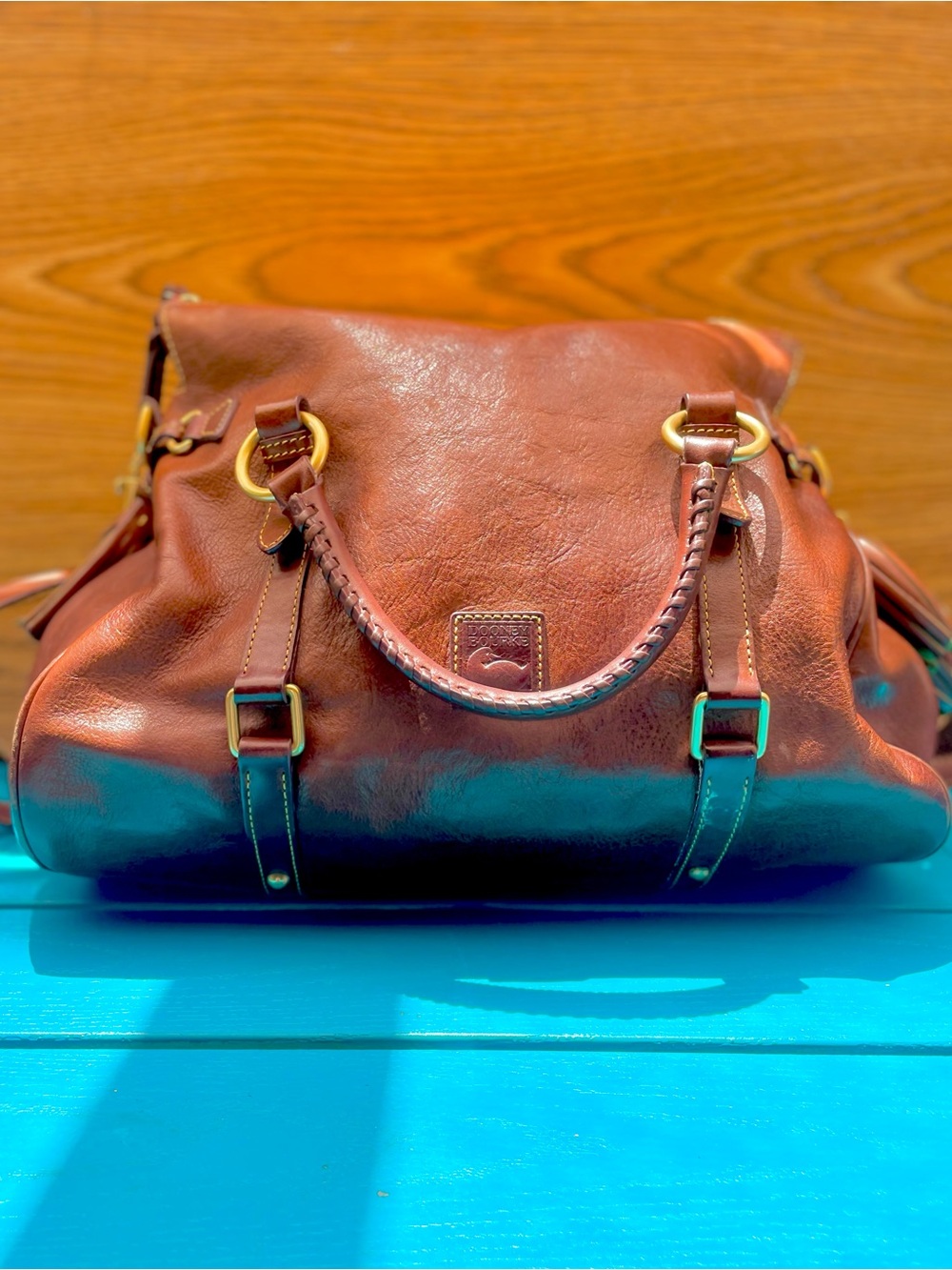 Dooney & Bourke Brown Leather Satchel with Braided Handle